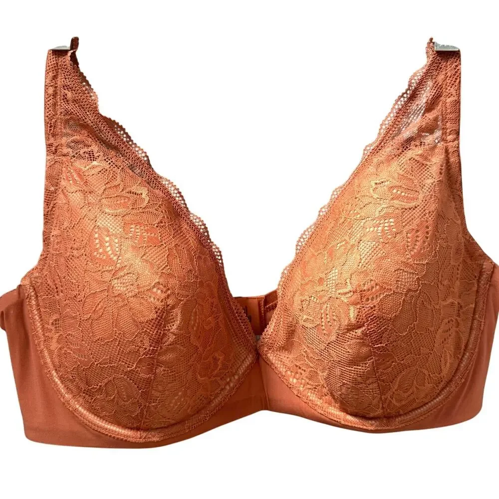 ThirdLove Graphic Lace Plunge Underwire Foam Molded Cups Bra Clay Rust Women 40D